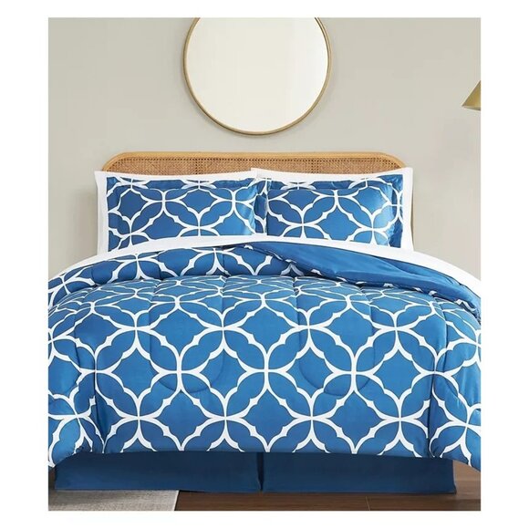 Pem America Harmony 8 Pc Comforter Set Blue and White Queen $100 - Picture 2 of 7